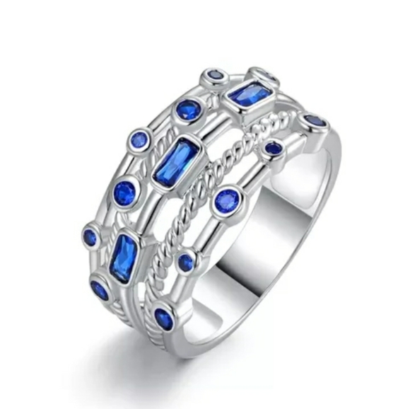 New Silver Blue Rectangle Rope Ring - Picture 2 of 2